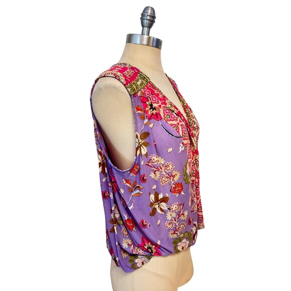 Free People Havana Blue Floral Print Sleeveless Surplice Top Small - Picture 6 of 9